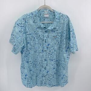 Columbia regular fit camping gear novelty print short sleeve button up shirt XL